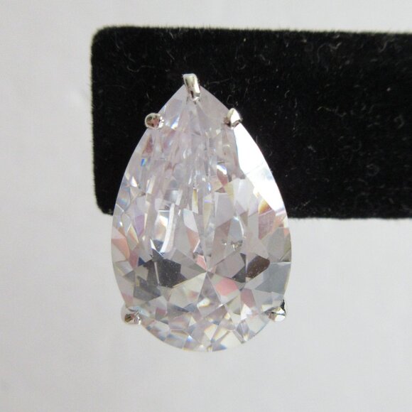 Pear Shape Faceted Crystal Rhinestone Stud Lever Back Earrings Silver Tone - Picture 4 of 11